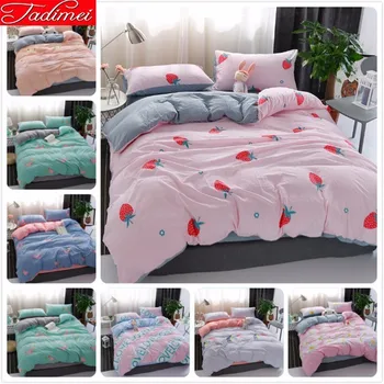 

New 100% Washed Cotton 3/4 pcs Bedding Set Adult Kids Child Bed Linen Single Full Queen King Size 150x200 Duvet Cover Bedspreads