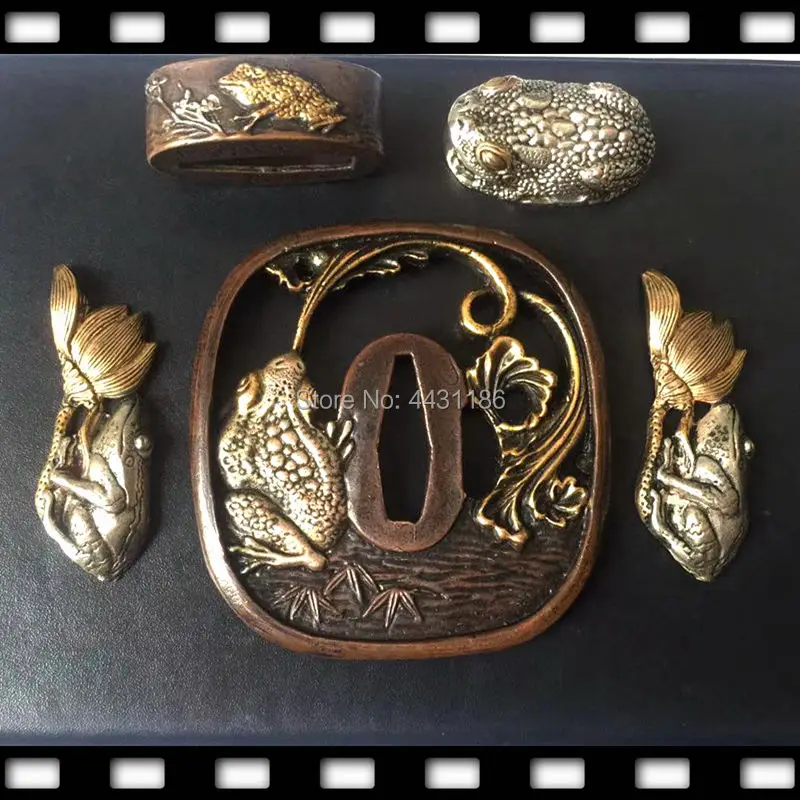 

High Quallty Metal Crafts Set Tsuba/Fuchi/Kashira/Menuki For Japanese Samurai Katana Frog Theme Copper Wakizashi Sword Fittings