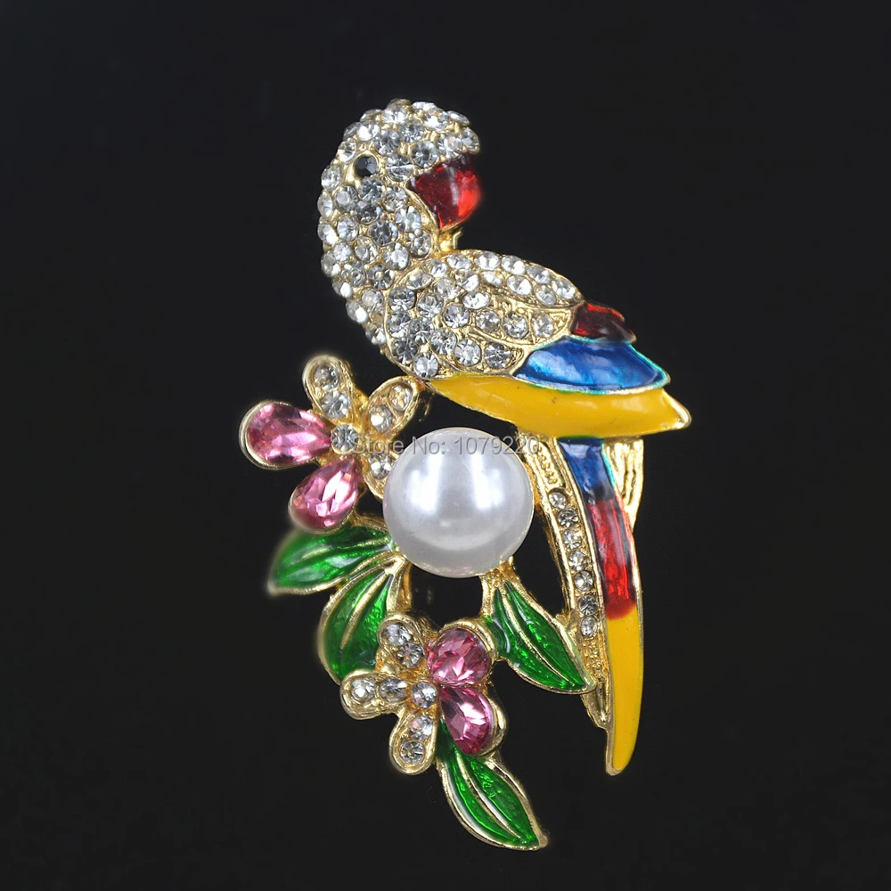 

Multi-color Elegant Bird Brooch Pin Rhinestone Bead Flower Parrot Brooch Women Lady's Garment Jewelry Christmas Party Gifts