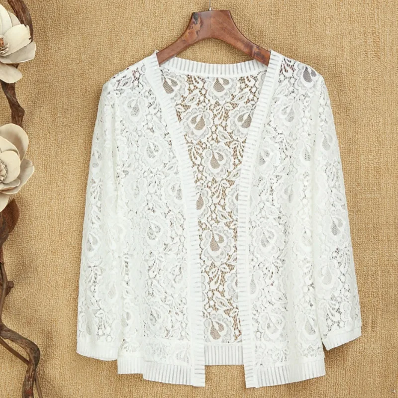 

2019 New Fashion Summer Women Hollow Out Lace Blouses Sexy Long Sleeve Cardigan Top Sun Protection Shirt Plus Size 5XL