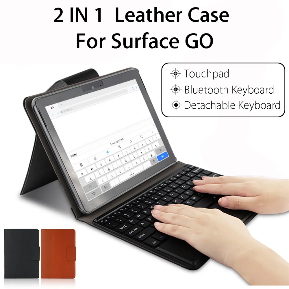 

Leather Case Cover Protective For Microsoft Surface Go Tablet + bluetooth Wireless Detachable Keyboard Folding Stand