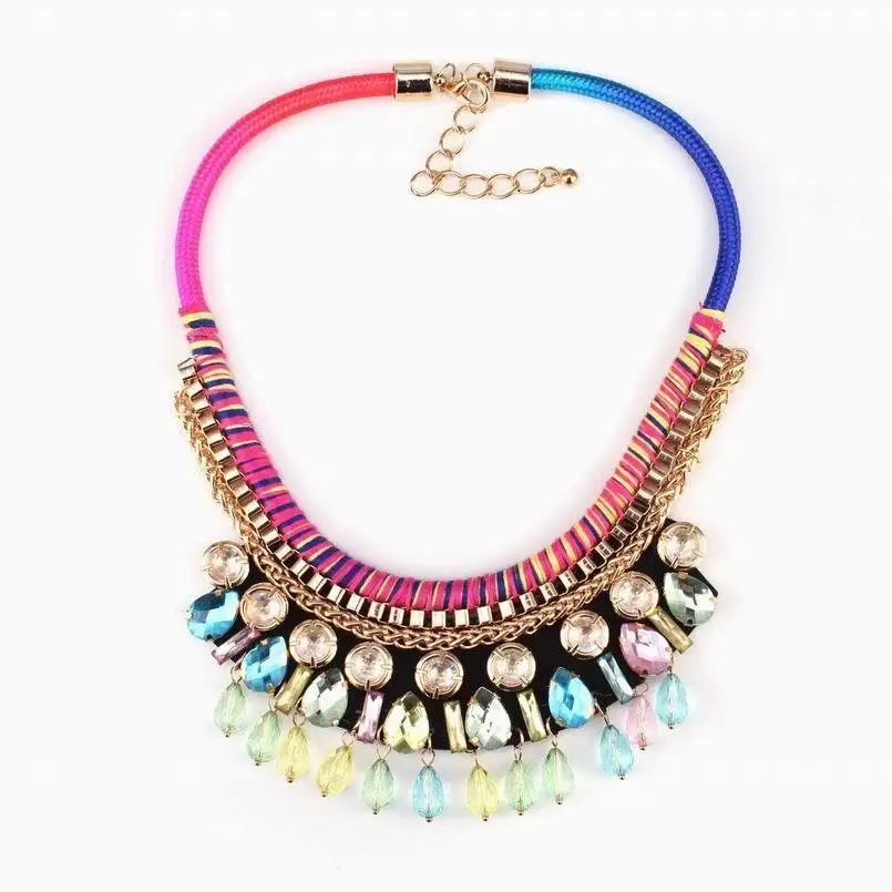 Buy 3 colors rope colorful crystal pendant chunky statement gold chain necklace