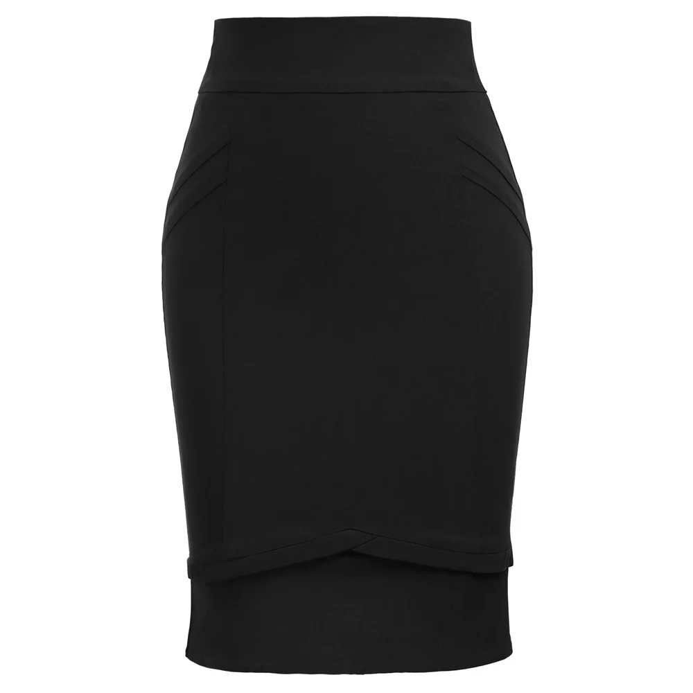 GK Women work skirt for business party evening Vintage Solid Color High