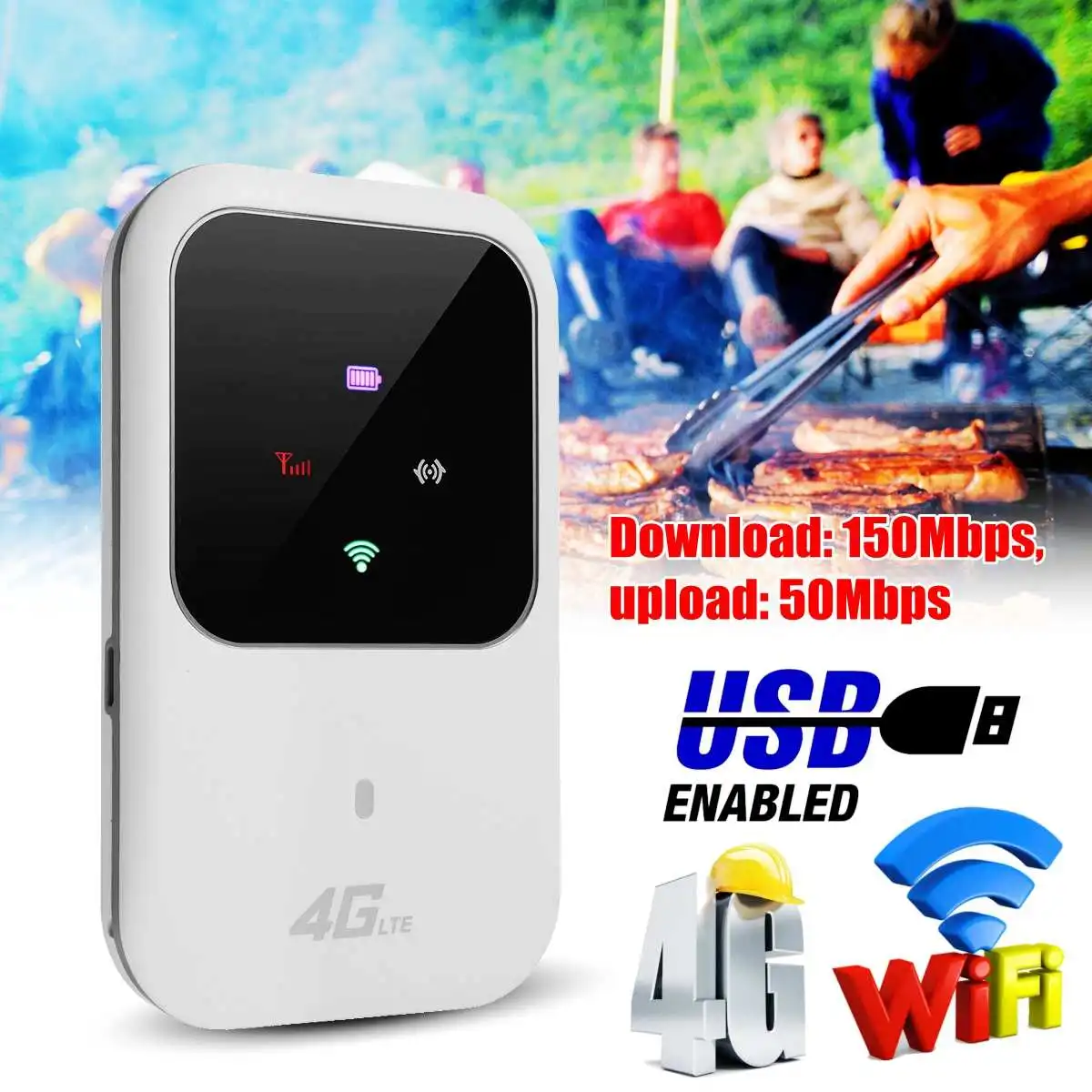 

4G LTE Mobile WiFi Wireless Router Hotspot LED Lights Supports 10 Users Portable Router Modem for Car Home Mobile Travel Camping