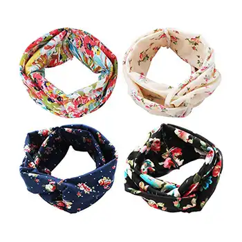 

4 Pack Women Headband Boho Floal Style Criss Cross Head Wrap Hair Band