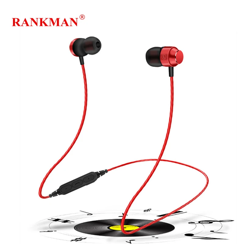 

Rankman Sport Bluetooth Wireless Earphone Stereo Waterproof Auriculares Magnetic Earbuds with Mic for IOS Android Phones Laptops