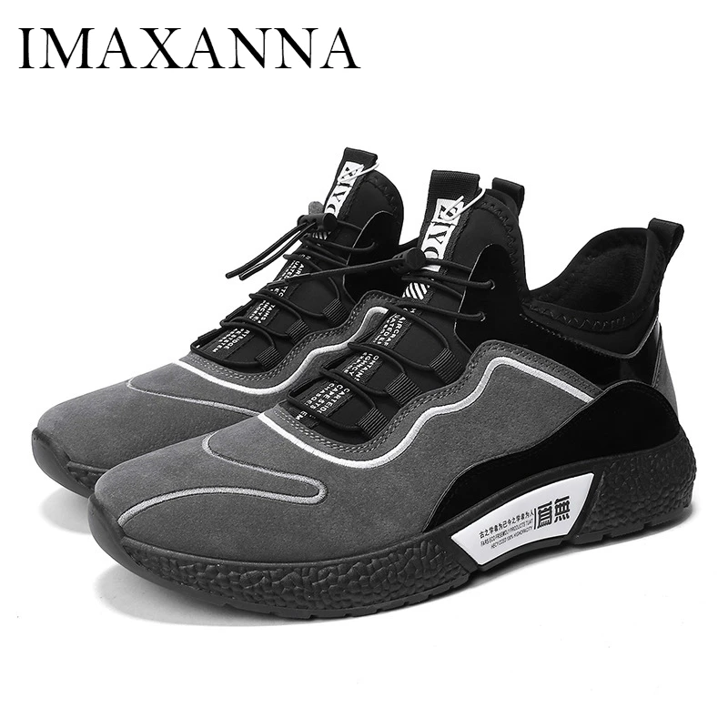 

IMAXANNA Sneakers Men Suede Elastic Band Breathable Lace Up Sport Shoes Rubber Sole Men Flat Shoes Leisure Sneakers Man Sports