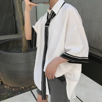 

2019 Spring And Summer New Korean Fashion Tide Male Loose Quality Cotton Harajuku Solid Color Student Dating Casual Shirt