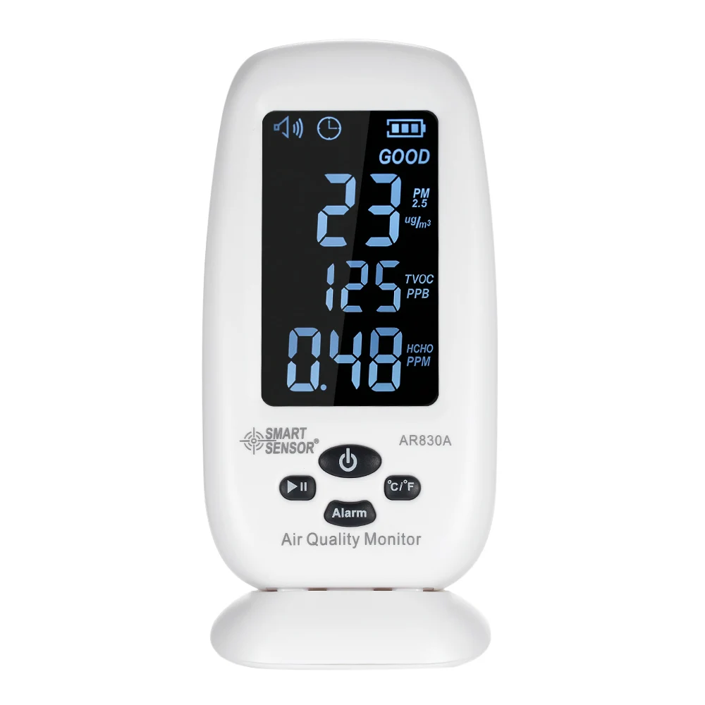 

SMART SENSOR 5-in-1 Digital Air Quality Monitor with Temperature Humidity PM2.5 Air Quality Monitoring Tool Indoor