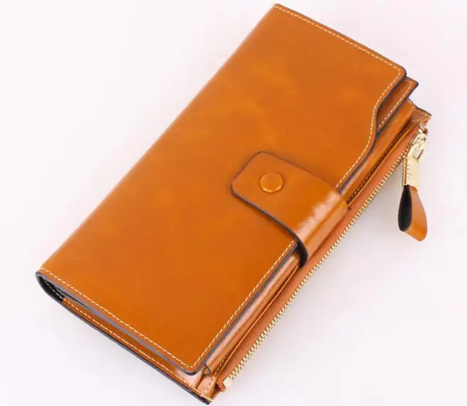 

New Style Women Cow Skin Oil Wax Long Purse With Multi Card Holder High Quality