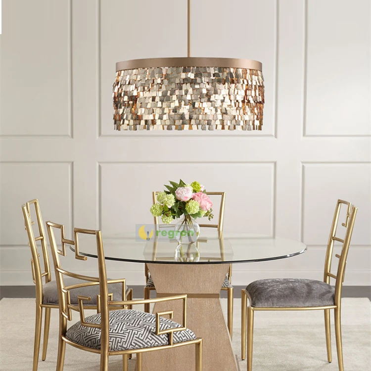 Современный Vintage Hanglamp French Gold блестками кисточкой круглый Подвесные огни
