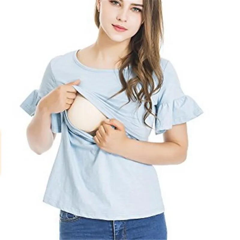 Nursing Top Women Summer Breastfeeding Flare Short Sleeve Loose Solid T Shirt for Feeding Maternity Pregnancy Clothes Plus Size