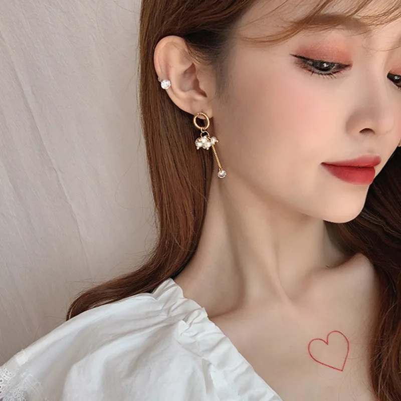 

2019 Korea Geometry Freshwater Pearl Tassel Pearl Flower Round Dangle Drop Earrings For Women Earring Girl Wedding Jewelry Gift