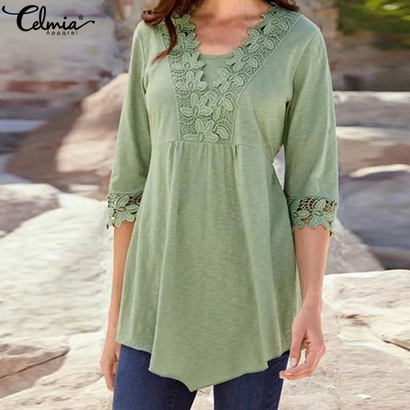 Femininas Blusas Blusa V Sexy Cinturón Casual Tamaño Con Media Camisas off Plus Peplum Encaje Verde 2019 Cuello Verano White Celmia Manga Largo De púrpura Mujeres AfTxxUq