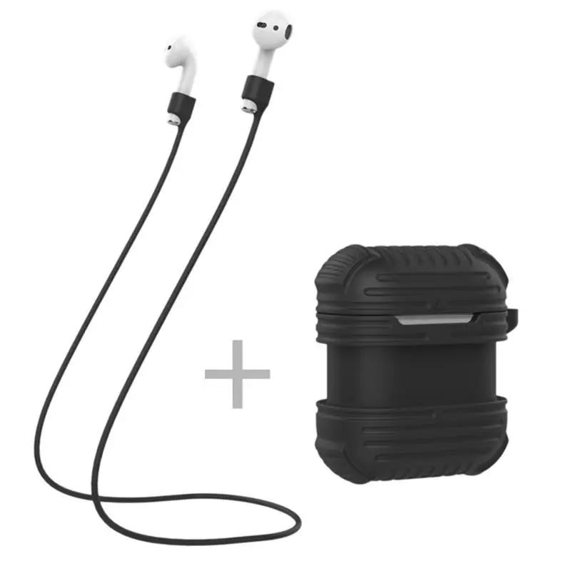 

New Bluetooth Headset Silicone Airpods Case Accessories + Anti-lost Lanyard Silicone Protective Case For Apple AirPods