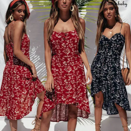 

2019 Women Summer Boho Midi Printed Dress Evening Party Beach Floral Causal Sundress