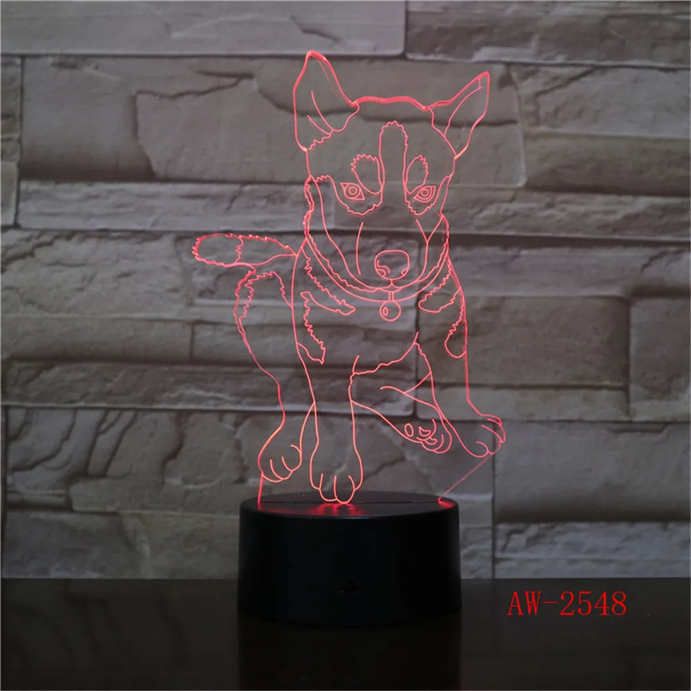 Прекрасный 3D собака ночник 7 цветов Canine акрил USB зарядное устройство черная база Светодиодная лампа для спальни Рождественский подарок для детей AW-2548