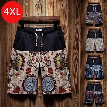 Image of 2019 New Mens Shorts Swimwear Surf Board Shorts summer Cotton Linen plus size Casual printed Sport Running Beach Shorts Male 4XL