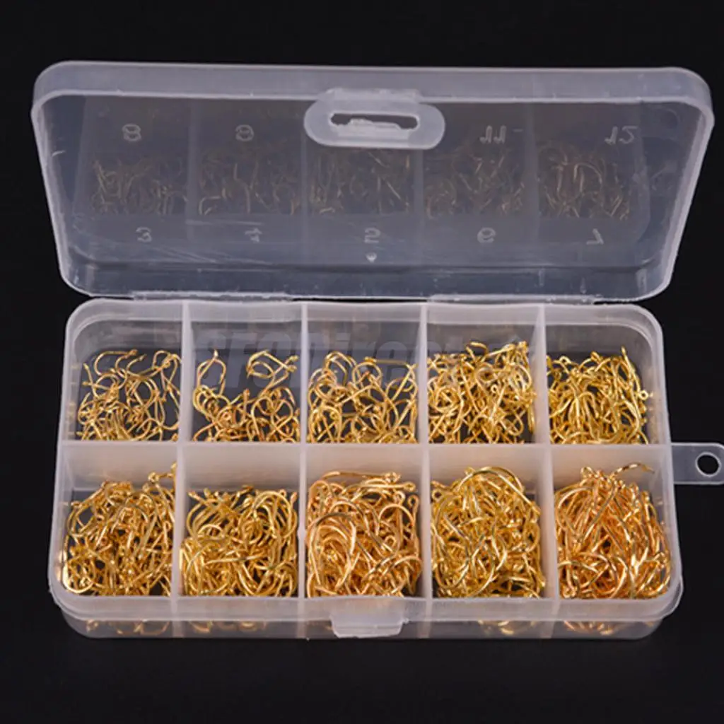 

600 Pieces 10 Sizes 3# -12# Stainless Steel Fishing Hooks with Hole Fishing Tackle Storage Box Container