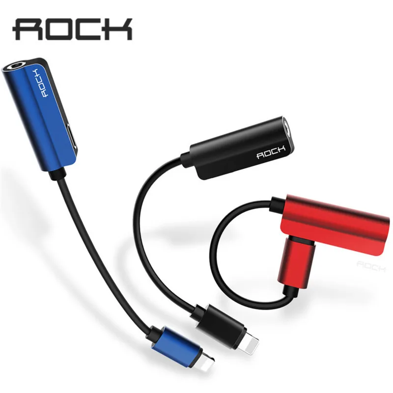 

Rock For Iphone Jack adapter 2 in 1 Audio Splitter Cable for Lightning Charging Wire to 3.5mm Headphone AUX Cord For Iphone 8 xs