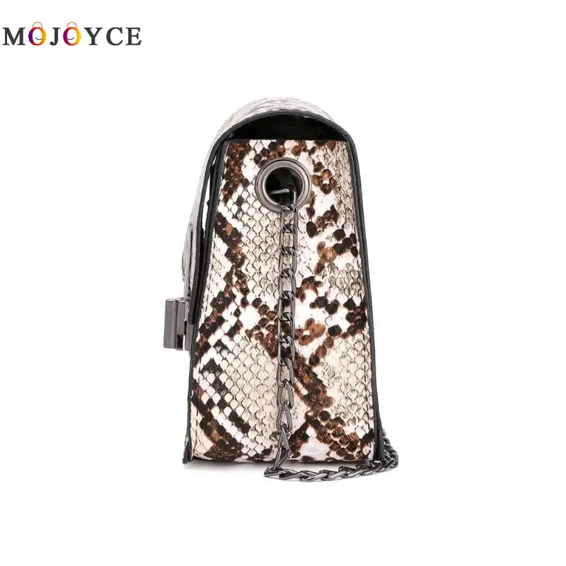 New Fashion Small Snake Print Flap Shoulder Bag Female PU Leather Chain Crossbody Bags for Women Size 17x13x7cm