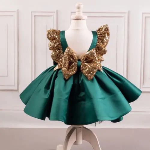 

2018 Princess Kids Baby Girl Formal Dress Backless Bowknot Sequin Xmas Party Queen Summer Cute Dress For 1-6Y Girls