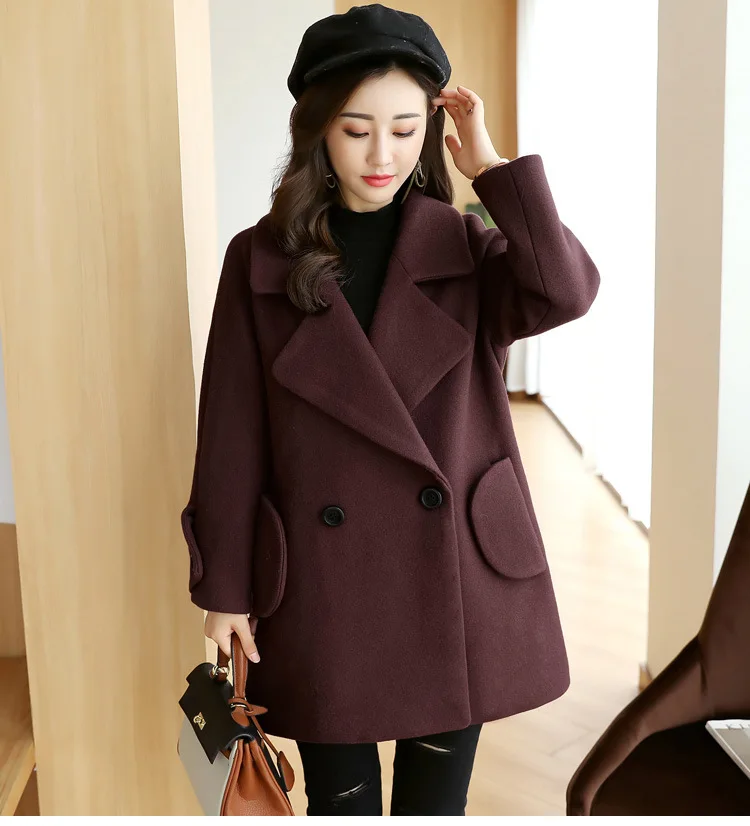 

Casual Loose Long Winter Fashion Wool Coats Turn-down Collar Wool Blend Coat and Jacket Double Breasted Coat Femenino