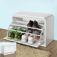 SoBuy FSR16-W, White Shoe Storage Bench with Flip-drawer, Shoe Cabinet with Removable Cushioned Seat practical wooden shoe cabinet closet storage rack pu seat bench entryway hallway black