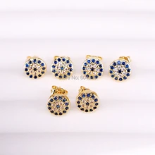 10 пар ZYZ339-2900 синий белый cz круглые серьги микро pave кубического циркония геометрические круглые диско очаровательные серьги в виде глаз