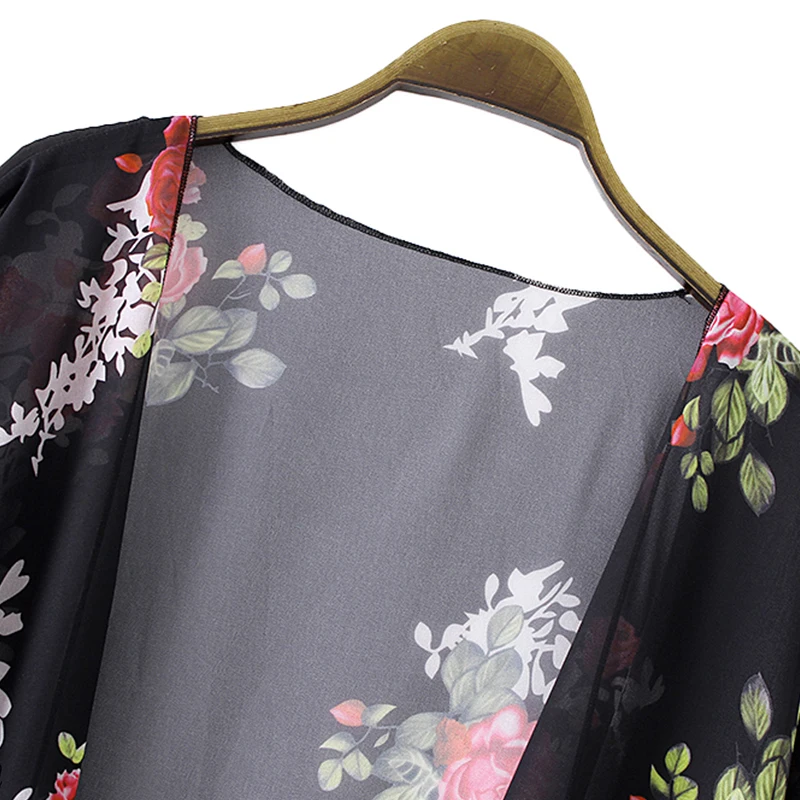 Plus Size 4XL 5XL Women Chiffon Kimono Cardigan Floral Print Asymmetric Boho Loose Casual Outerwear Beachwear Cover Up Blusas