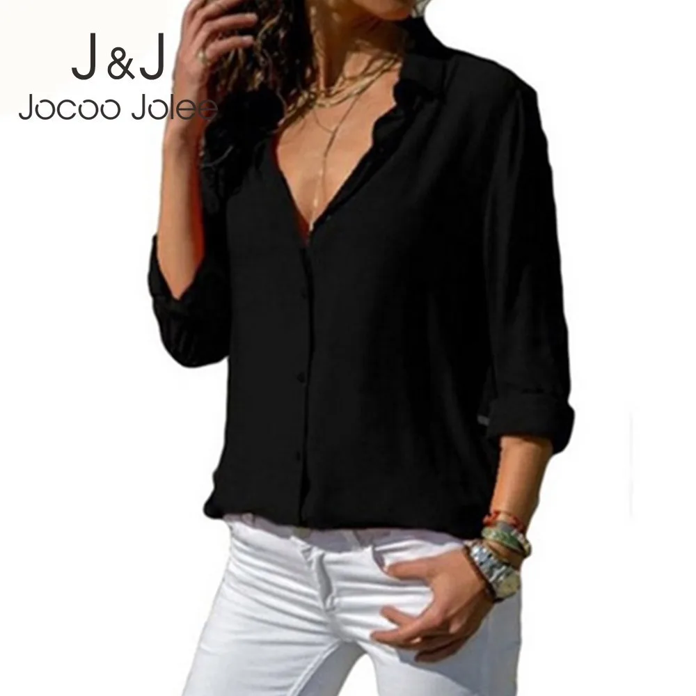 

Jocoo Jolee Women Long Sleeve Turn-down Collar Blouse Female Casual Chiffon Blouse Sexy Office Lady Blouses Tops Plus Size 3XL