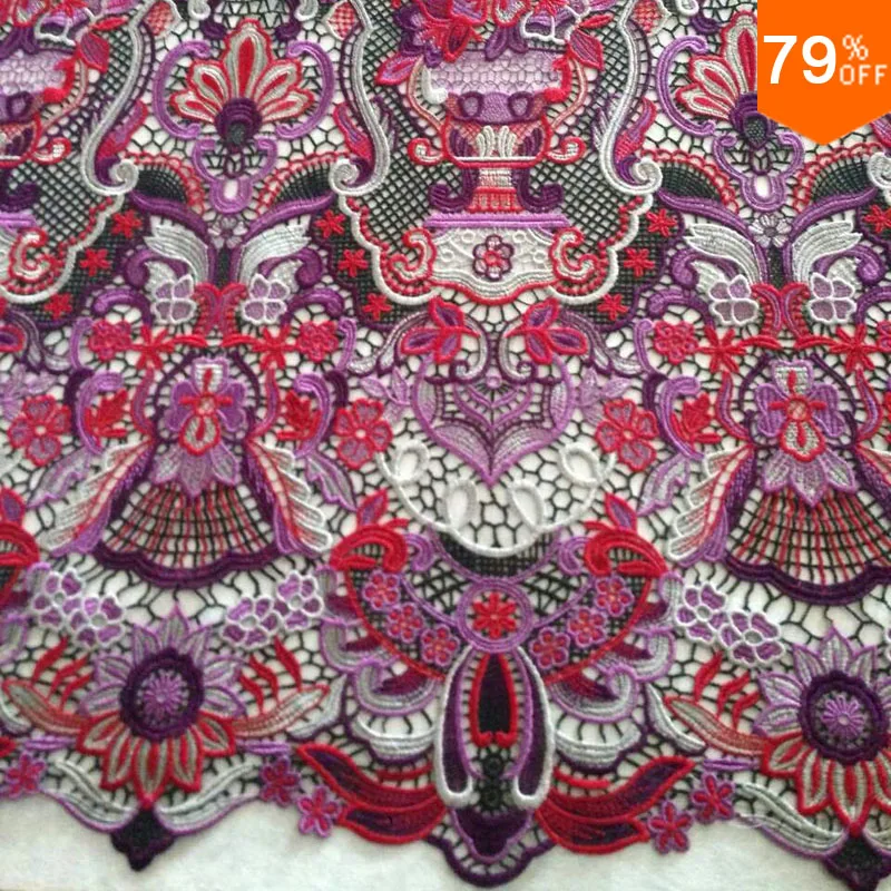 

Royal Style Wine colorful embroidey baroque New lace flower embroidery fabric textile fabrics diy custom curtain sheet fabrics