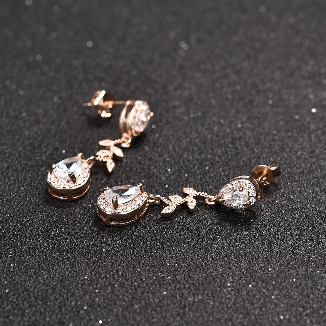 Mode Kristall Frau Rose Gold Ohrringe Für Hochzeit Zirkon Ohrringe
