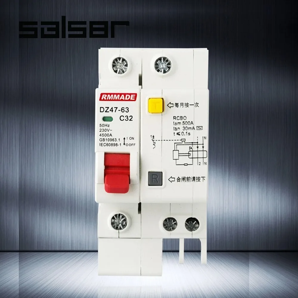 

DZ47LE 1P+N 230V 63A Electric Circuit Breaker switch C45 Type with over and short current Leakage protection DIN rail mounted