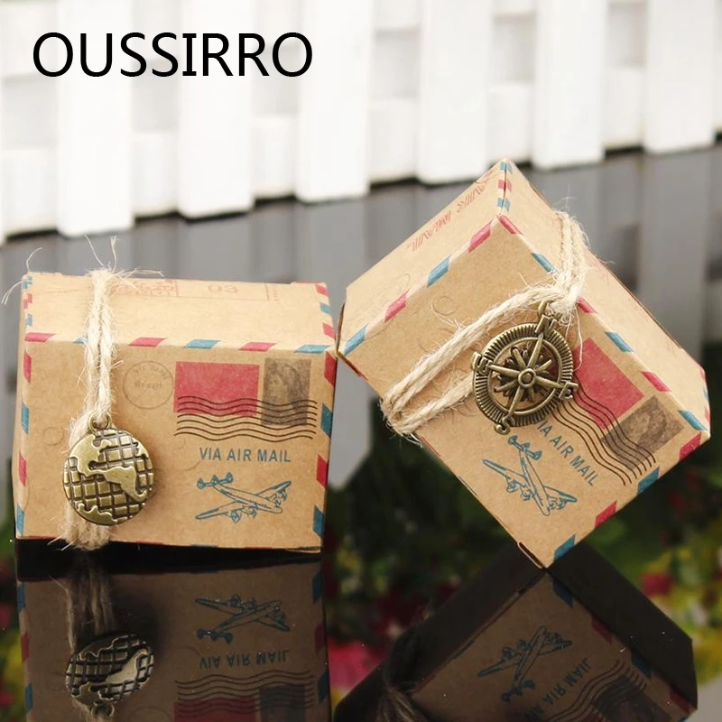 

4PCS/Lot Retro Postal Kraft Paper Wedding Candy Boxes European Party Favor Gift Box Chocolate Treat Packing Box Casamento Decor