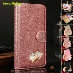 IMD блеск Флип Coque чехол для samsung Galaxy S7 край S8 S9 плюс с роскошными PU LeatherCard карман в форме сердца ювелирное кошелек