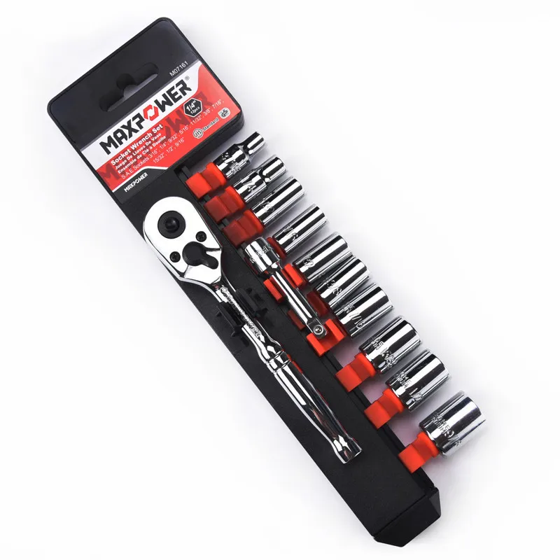 

12pcs 1/4" Ratcheting Socket Wrench Set 72 Teeth Quick Release Reversible Ratchet Handle Swappable Spanners With Extension Bar