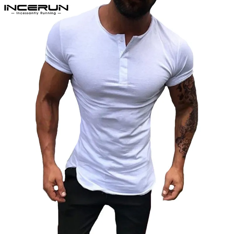 

INCERUN Basic Men Clothes Men T Shirt Short Sleeve Muscle Tee Joggers Bodybuilding Slim Fit White Shirts Big Size 3XL Plain Tee