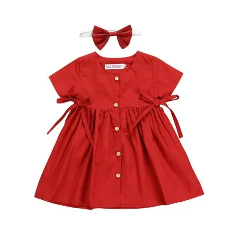 

Toddler Baby Girl Red Button Princess Party Pageant Dress Outfit Sundress 1-6Y