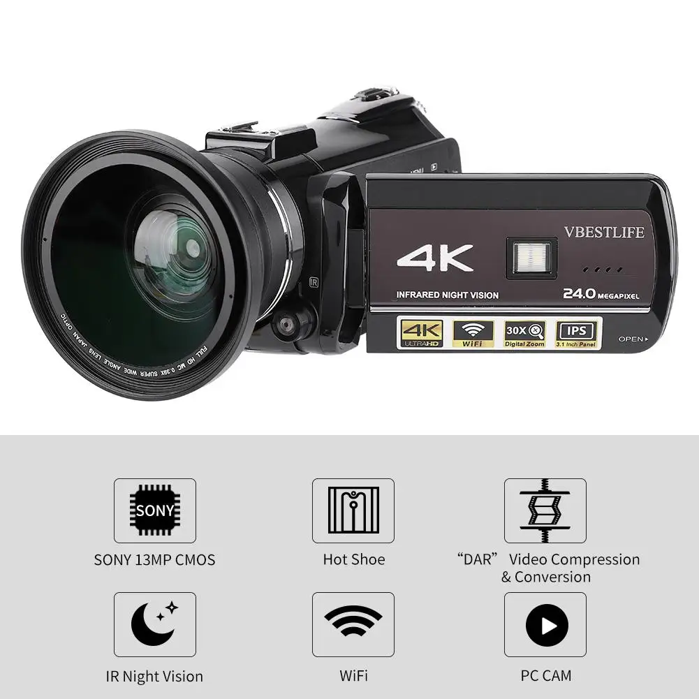 AC3-IPS 4K UHD WiFi 30X Zoom 3,1 ''сенсорный экран DV камера видеокамера с широкоугольным объективом бленда микрофон Цифровая камера