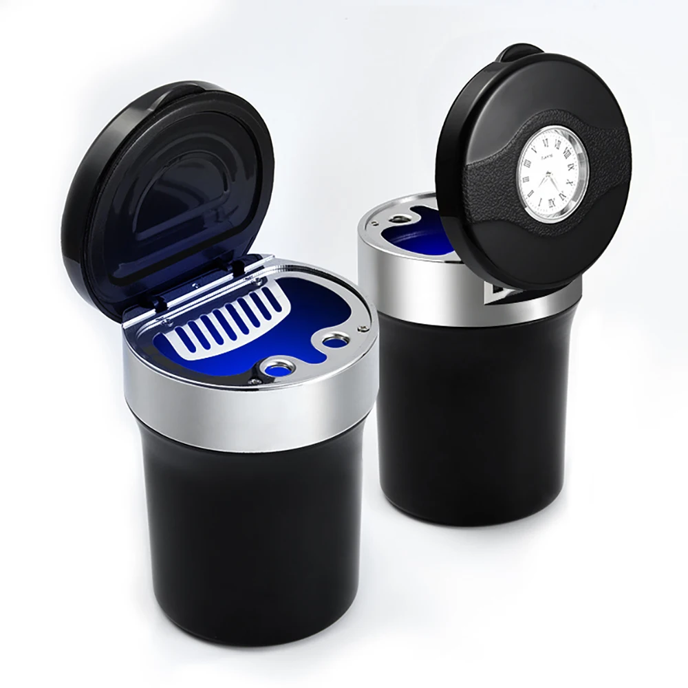 

Multifunction Car LED Ashtray with Clock Car Trash Can Cigarette Lighter LED Light for Car Cup Holder Auto Interior Accessories