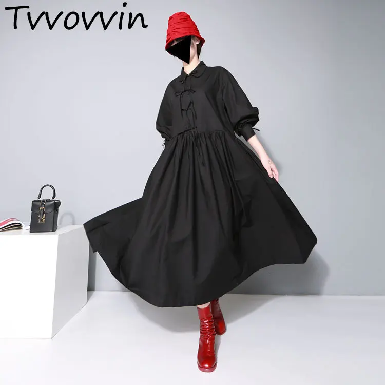

TVVOVVIN New Fashion 2019 Dress For Women Loose Plus Size Bow Fold A-Line Dresses Vestidos Robe Femme Maxi Dress AS504