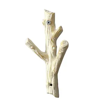 

Retro Rustic Tree Branch Hooks Creative Iron Wall Mounted Coat Hangers Wall Hat Rack (White)