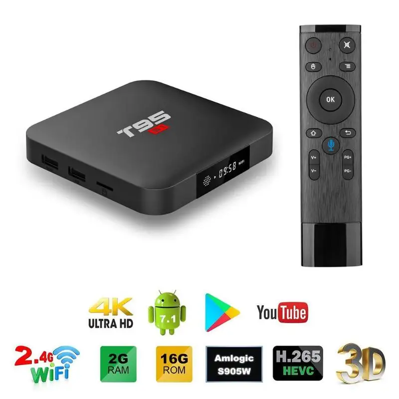 

ALLOYSEED T95 S1 Smart TV Box Android 7.1 S905W Quad-core 2GB 16GB 4K WiFi TV Set-top Box Media Player With Voice Remote Control
