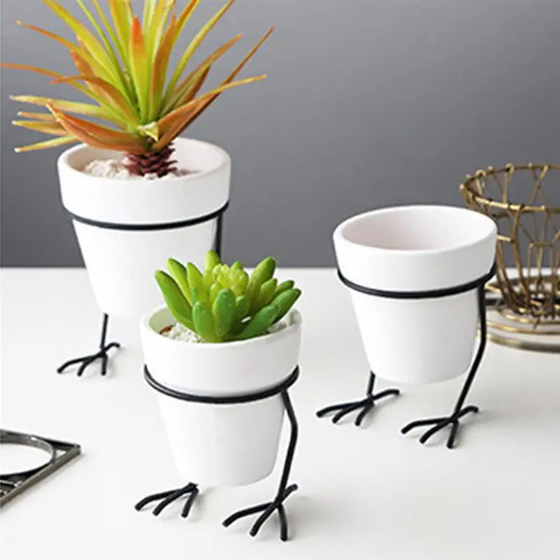 

1Pc Flowerpot White Chicken Feet Creative Iron Frame Flower Pot Shelf Basin Desktop Office Home Decoration Planter Planting Pots