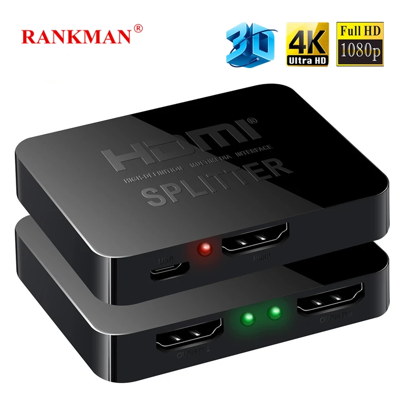 Rankman HDMI сплиттер 1x2 HDMI 1 в 2 Out Daul дисплей 1x3 сплиттер 4K 1080P адаптер коммутатор для DVD ноутбук с HDTV монитором Xbox