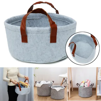 

Felt Cloth Storage Basket Bin With Handle Home Bedroom Clothing Toys Sundries Organizer Laundry Basket Holder Foldable 3 Sizes