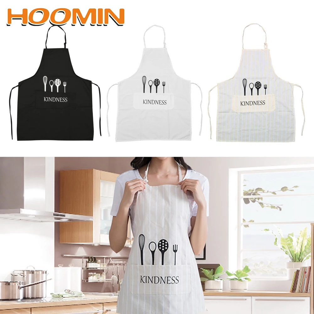 

HOOMIN Home Kitchen Chef Restaurant Waiter Aprons For Man Woman Adjustable Print Pattern Apron Cotton Cooking Apron With Pockets