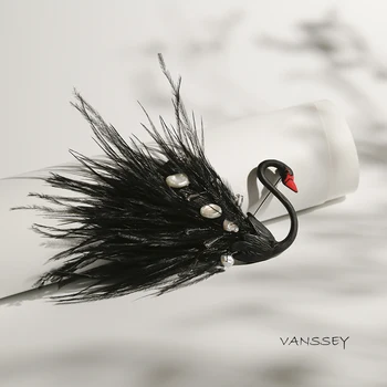 

Vanssey Fashion Jewelry Handmade Bird Black Swan Natural Pearl Ostrich Feather Brooch Pins Accessories for Women 2020 New