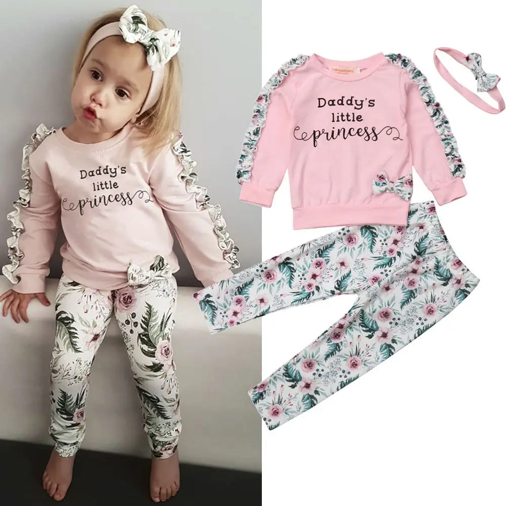 3Pcs Toddler Baby Girl Tracksuit Outfits Fashion Long Sleeve Ruffle